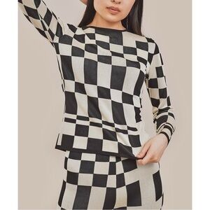 NWT Paloma Wool El Valle Black White Check Plaid Jacquard Knit Pullover Top